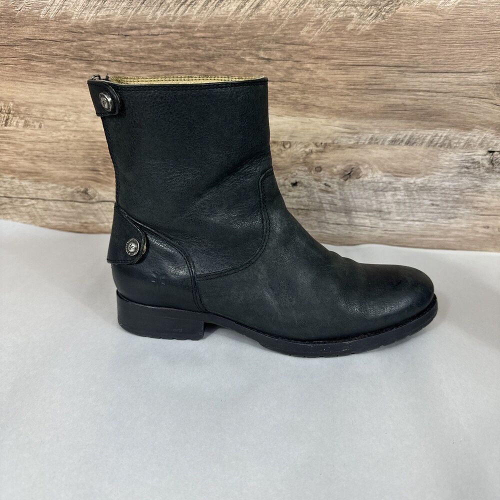 Frye Melissa Button Black Short Zip Boots Women’s Sz 6.5 Biker Punk Grunge